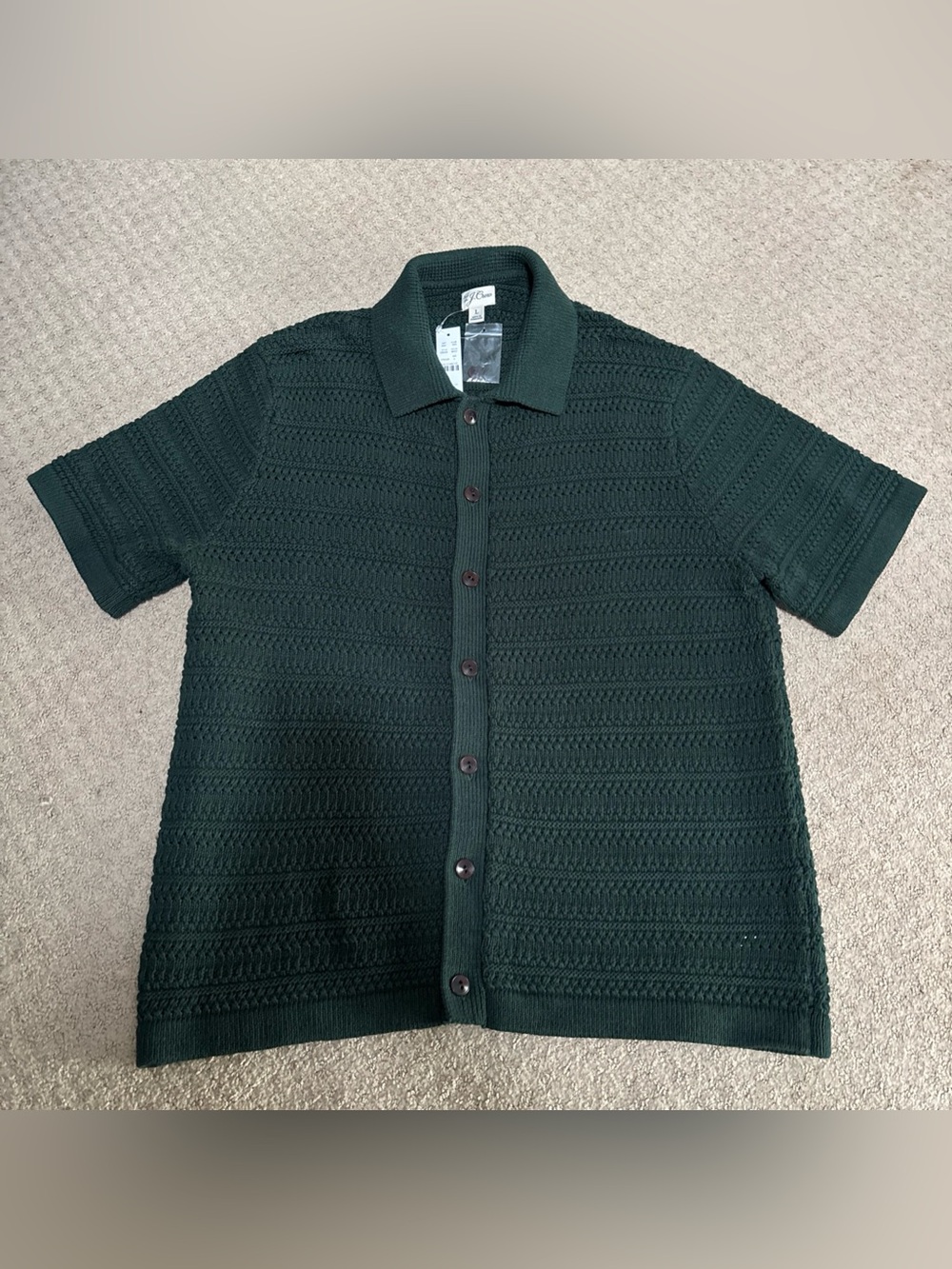 NWT J. Crew Men's Forest Green Knit Polo Cardigan Large